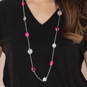 Paparazzi Glossy Glamorous Pink Necklace and Earring Set